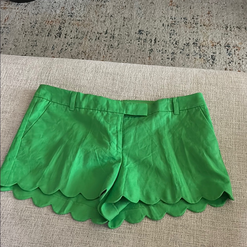 J. Crew High Waist Green Shorts with Scalloped Hem